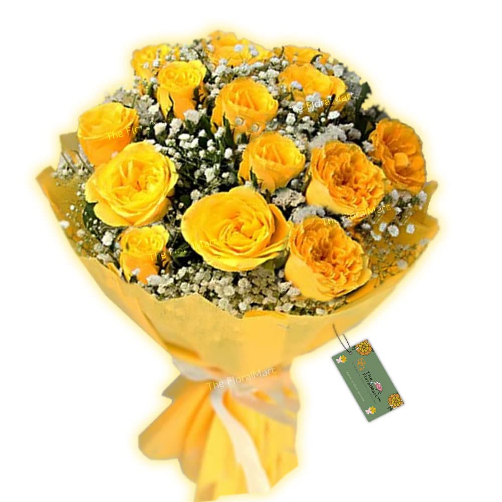 Mother's Day Special Fresh Flowers Bouquet of 15 Yellow Roses in Paper Wrapping, Bunch of 15 (Yellow Rose)-image-14