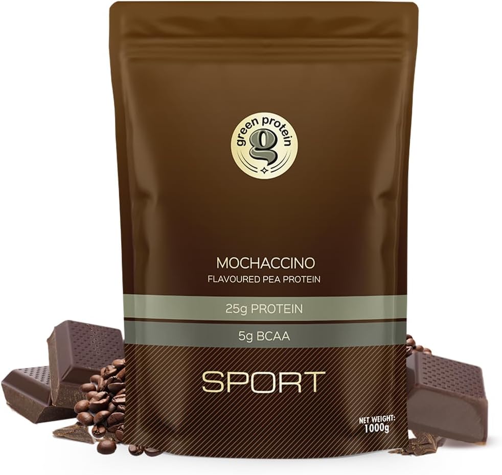 Green ProteinVegan Plant Protein Powder, MOCHACCINO Flavor | 1Lb Pouch (454g) | 25g Protein, 5g BCAA Per Serving | Standup Pouch with no Added Sugar (Dairy, Gluten & Soy free) (Mochaccino)