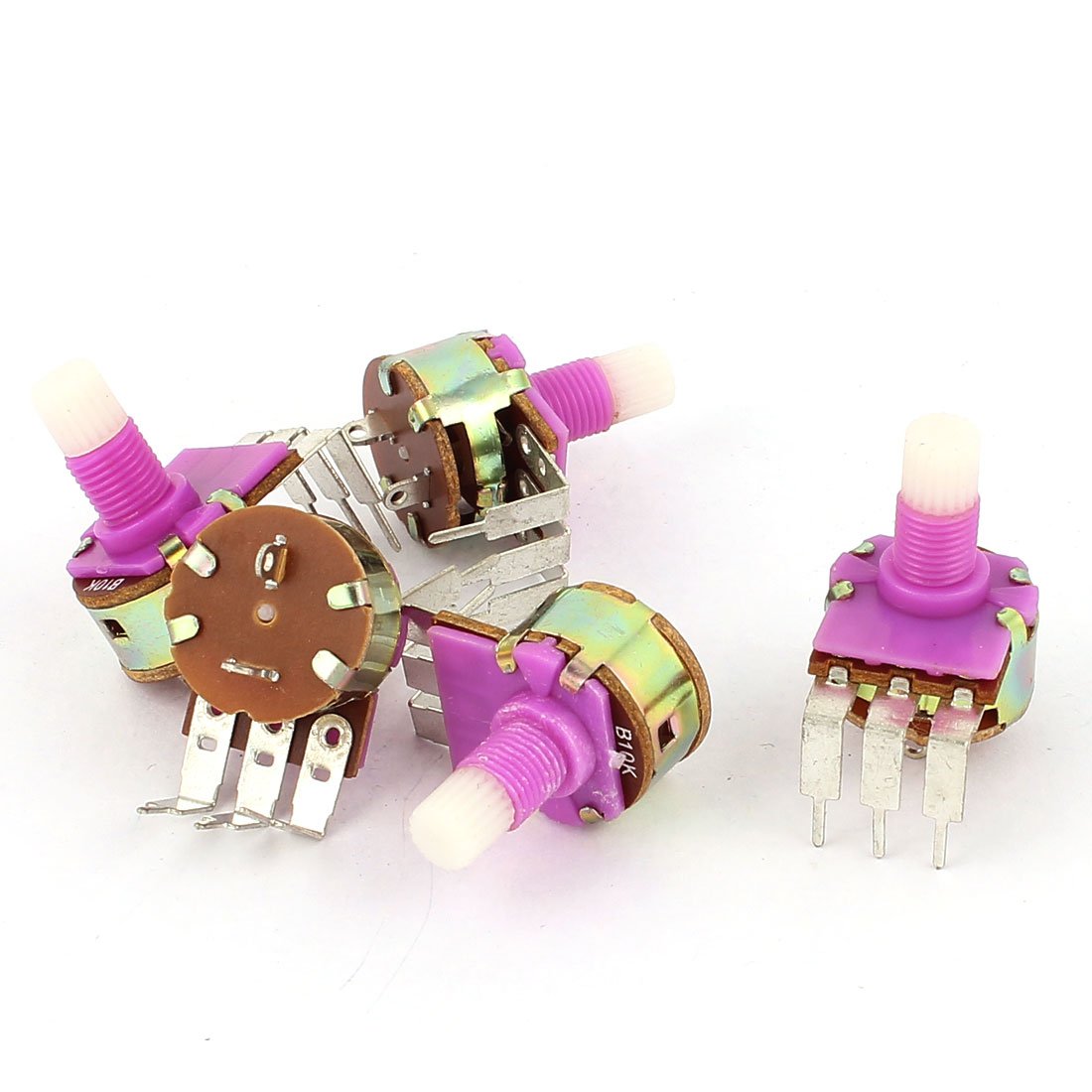 5er-Pack 6-mm-Potentiometer 10 KOhm – Kohleschicht, Geteilter Schaft, Weiß/lila – Für Drehregler