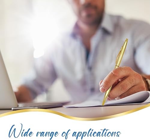 Miniatura 7 de 12 bolígrafos delgados de tinta azul dorada de 0.039 pulgadas (0.039 in), para suministros de oficina de negocios (estilo clásico)