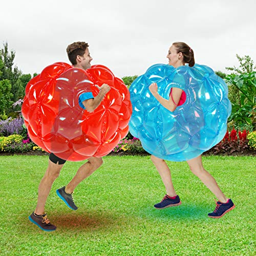 2 Stück Lawn Bumper Balls, Kinder Hinterhof Spiele Erwachsene Patio Bälle, Spielplatz Bälle Rasen Ballons, große aufblasbare Sommer Outdoor-Spielzeug (rot + blau, 90CM)