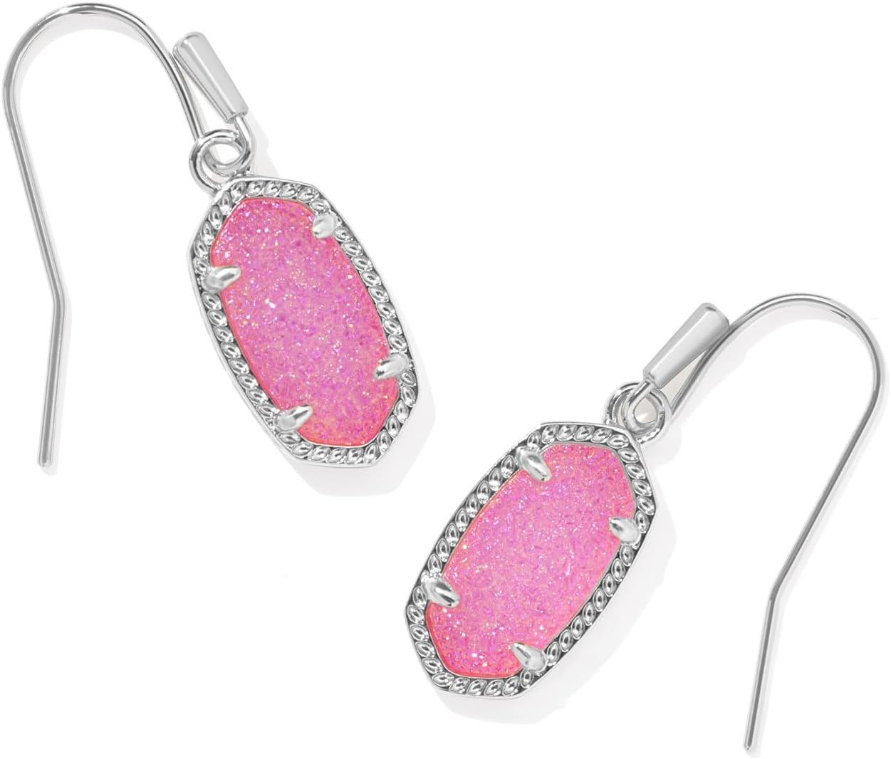 Kendra Scott Lee Earrings in Rhodium-Plated Brass, Hot Pink Drusy, Fashion Jewelry for Women