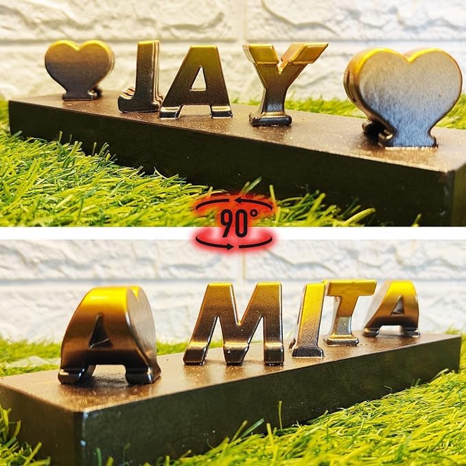 Personalized 3D Flip Name / 3D Name Art Personalized Gift for Husband Wife Boyfriend Girlfriend, Anniversary, Birthday, Couple Name (Black & Golden.)
