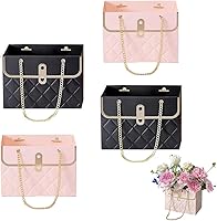 Vista 9 de NADUSEP 4 piezas de bolsa de regalo de papel con flores, cubo de almacenamiento de ramo, bolso de floristería con cadena de metal, bolsa