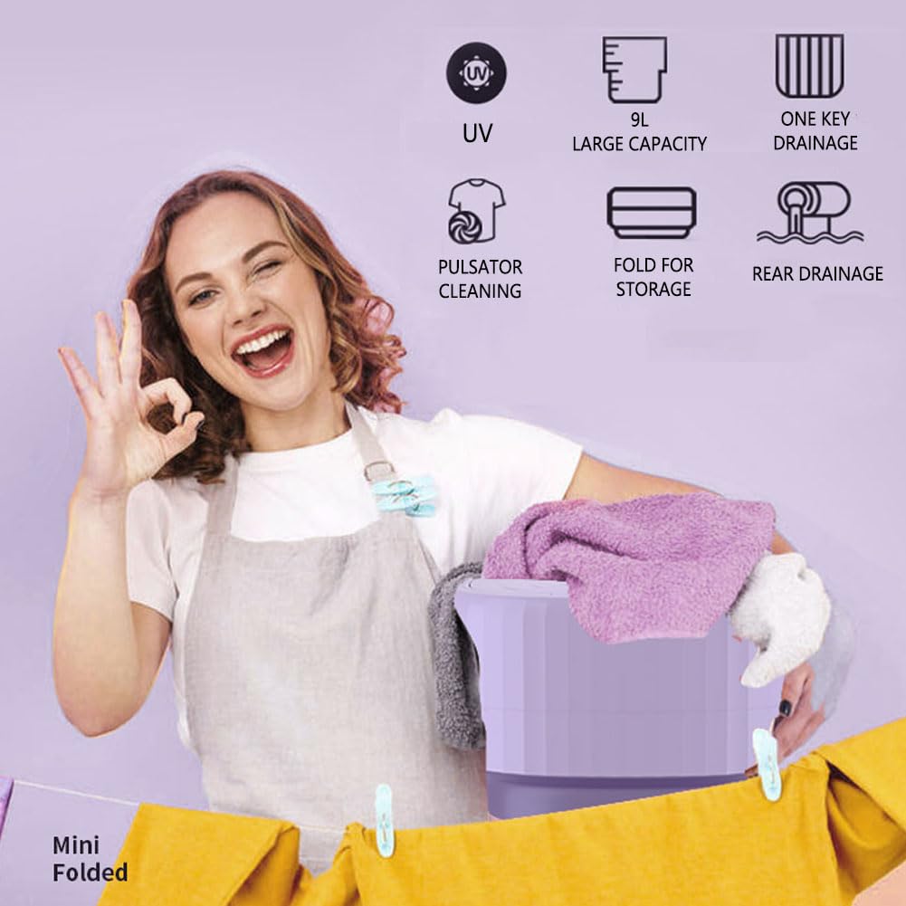 Machine A Laver Pliable, Mini Lave Linge Portable avec Essorage 9 L Lumière Bleue Vêtements Résistants Aux Enchevêtrements pour sous-Vêtements Et Petits Vêtements Green