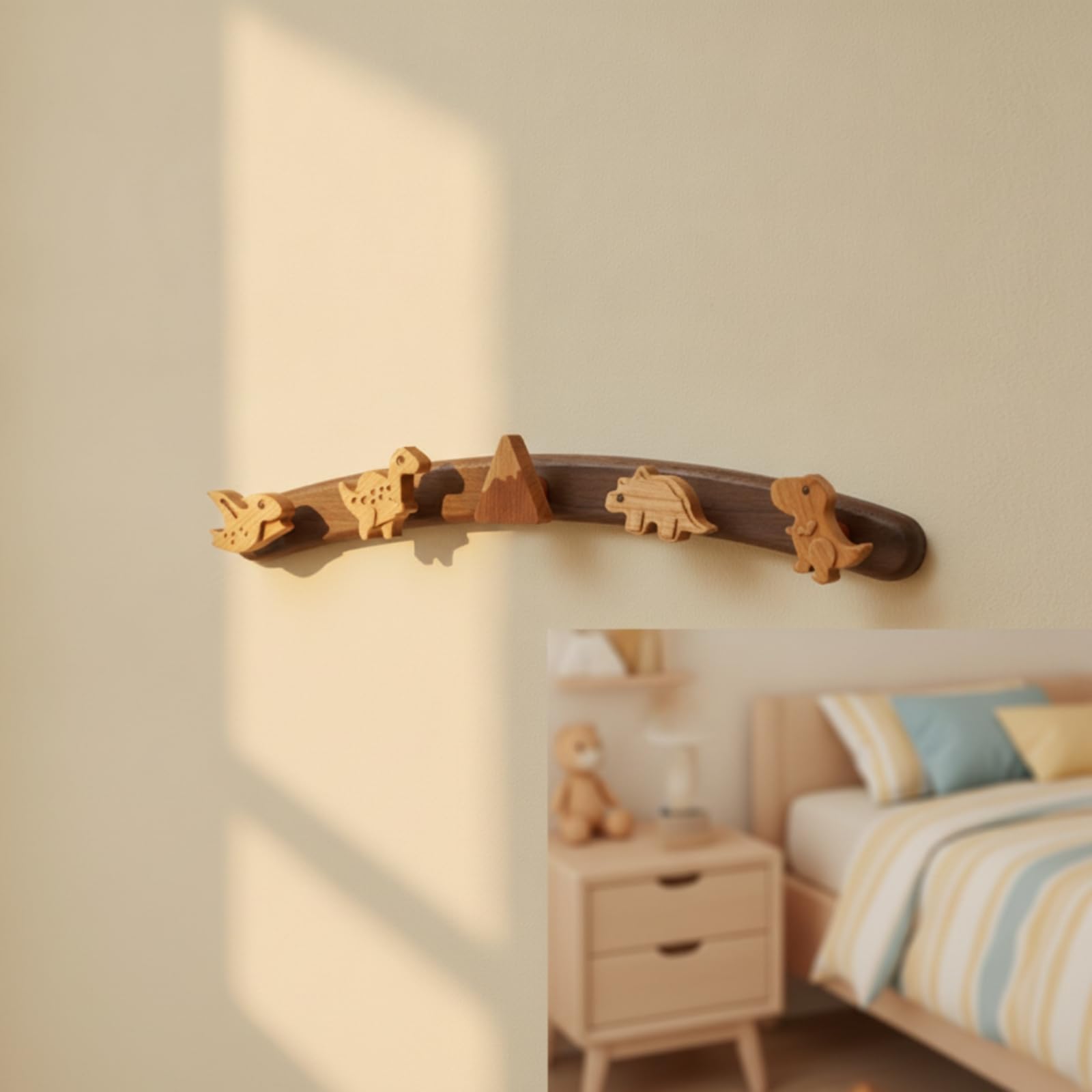 Colgador Infantil con Dinosaurios Ahorra Espacio Perchero con Figuras Dinosaurio Talladas Robusto Perchero Pared para Puerta