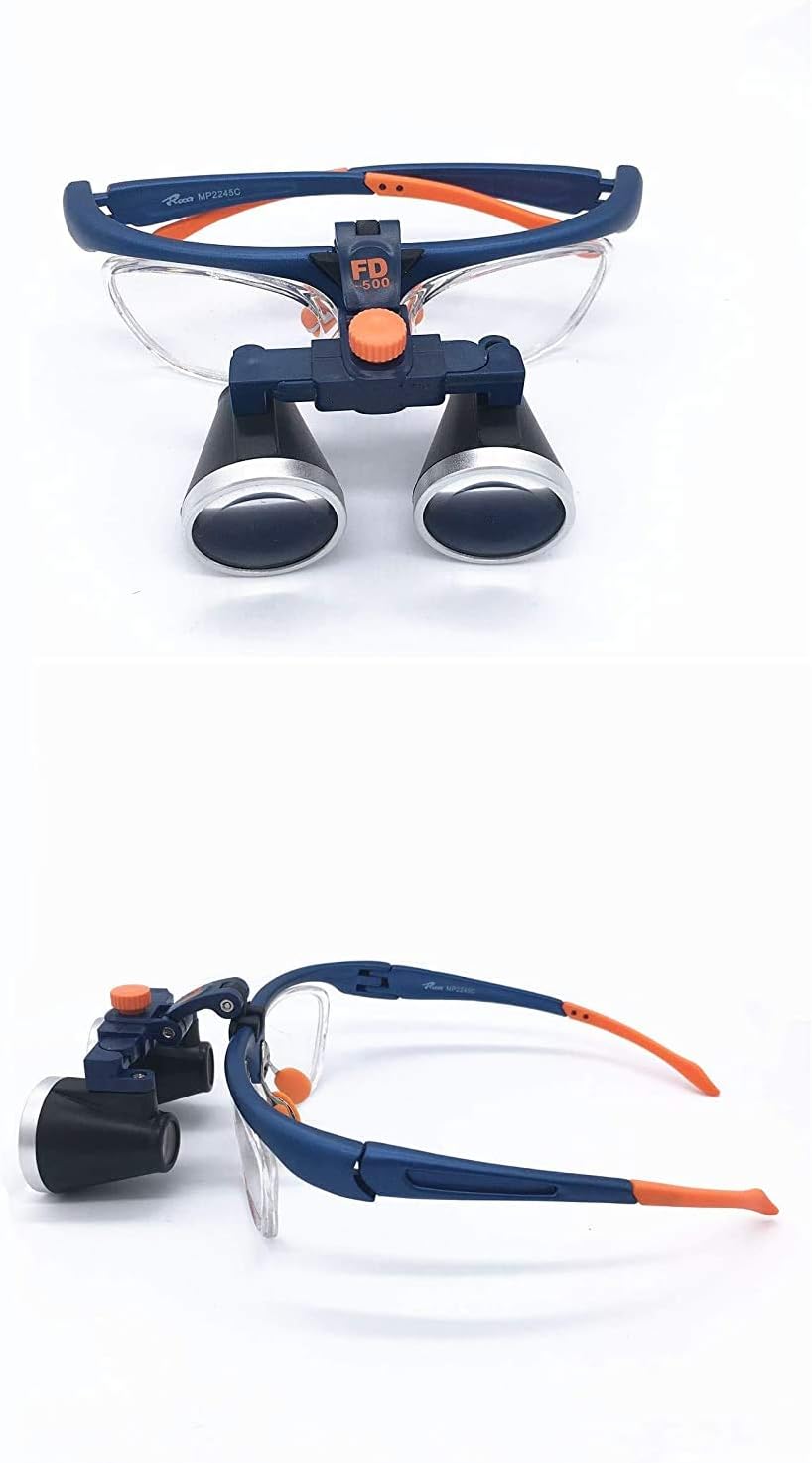 Dental Surgicial Loupes Dentist Medical Binocular 3.5X Magnification (420mm) Working Distance Blue Two-Way Adjustment Goggles