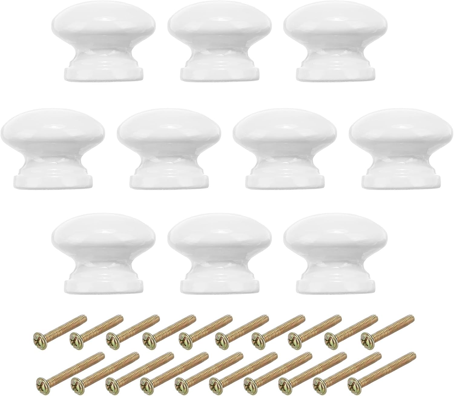 PATIKIL 1-3/8 Inch Round White Wood Cabinet Knobs, 10 Pcs x Knob with Screws