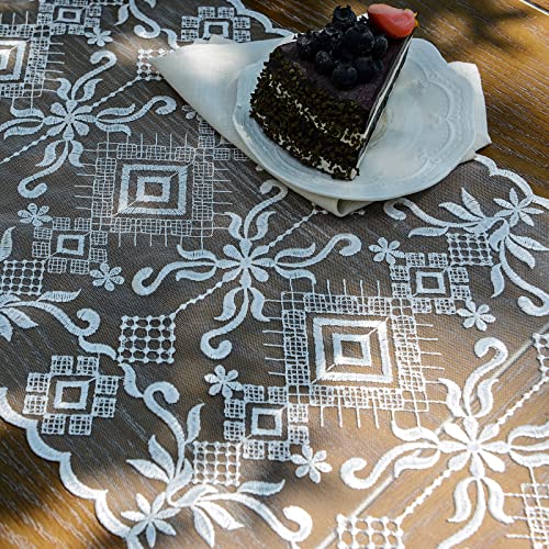 Sutavia Lace Table Runner Rectangular White Dresser Scarf Mantel Pearl Macrame Embroidery Clear Rustic Table Runners For Bridal Shower Party Home Decoration Dining Room Outdoor(White, 13"X70") #TOP2