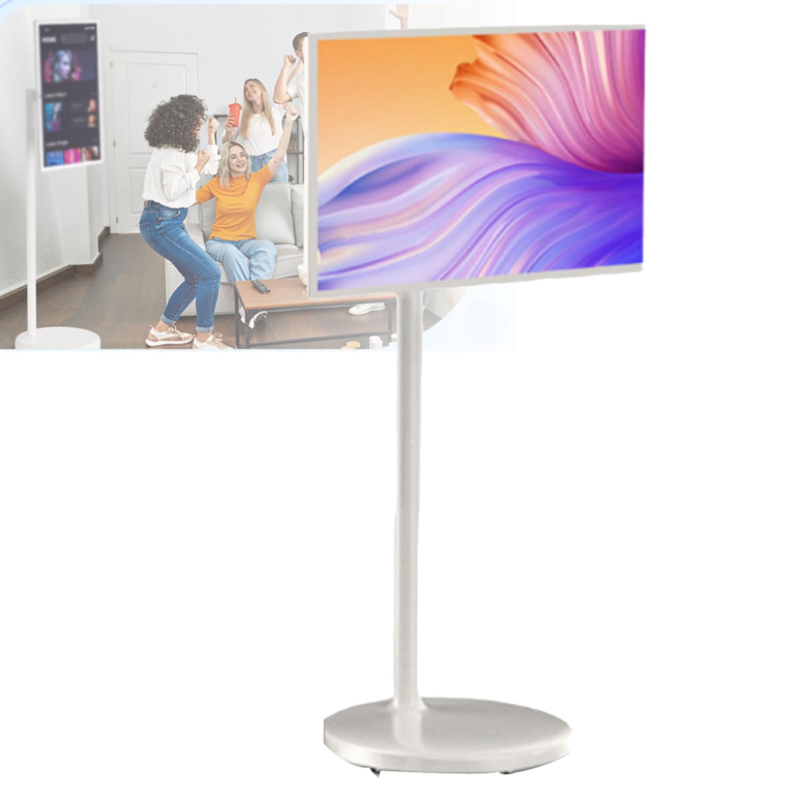 SENJINGHUA 21.5-Inch Smart Portable TV with Touchscreen Monitor, 1080P Rotatable Screen, Rolling TV on Wheels, Built-in 6000mah Battery, 8GB+128GB, Android OS 4+64G