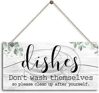 New Wood Sign 5x10 Inch Door Sign Dishes Don't Wash Themselves So Please Clean Up After Yourself Porch Decor Hanging Wooden Wall Sign Home Garden Yard Signs Christmas Plaque Farm House Gifts