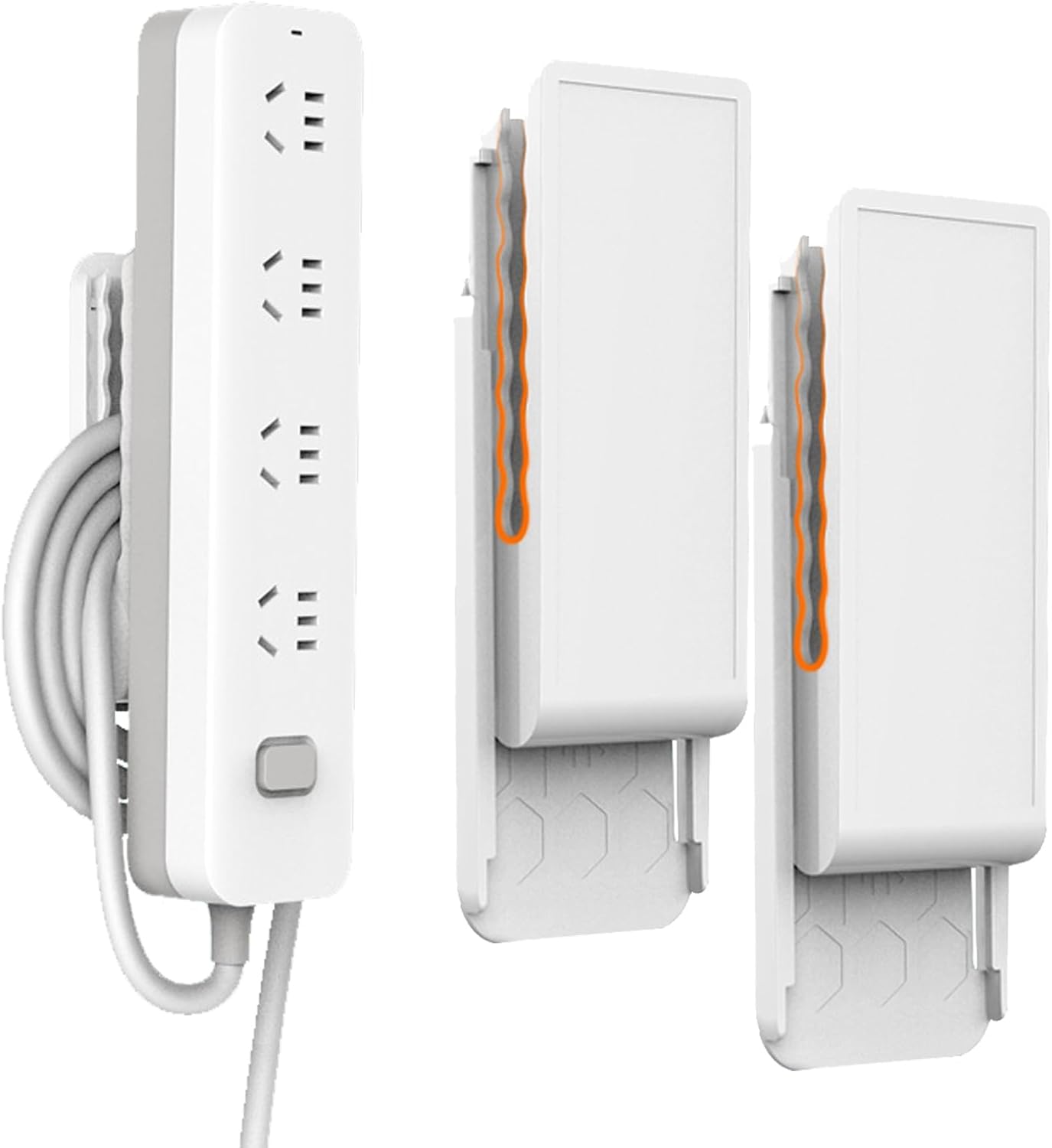 2PCS Adhesive Punch-Free Socket Holder, 2026 New Power Strip Holder for Kitchen Home Office and Cable Management, Self-Adhesive Power Strip Holder Wall Mount-Space-Saving and Easy to Install
