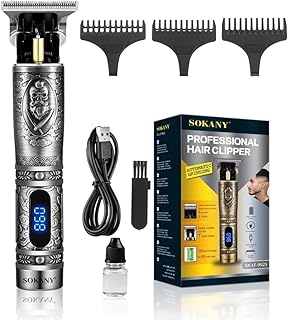 ماكينة حلاقة وقص شعر من سوكاني، شفرات من الصلب الكربوني، تشغيل سلكي/لاسلكي، ماكينة تشذيب دقيقة، تصميم ذو نمط قديم، شاشة LCD، جودة صالونات التجميل في المنزل، SK-LF-9925- لون فضي