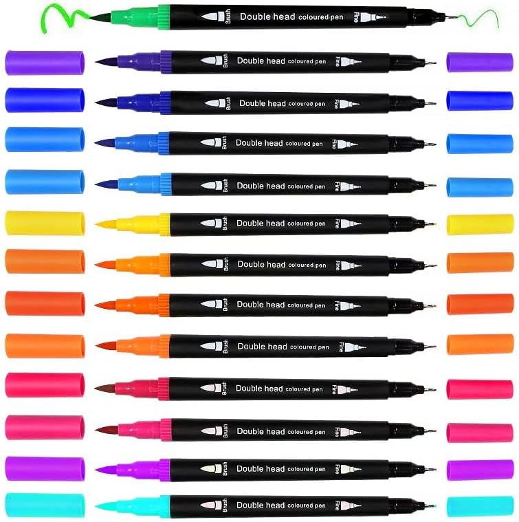 Miniatura 4 de 24PCS pincel de pintura para niños, multicolor, lavable, doble cabeza, acuarela, rotulador, línea de arte, pluma de dibujo, pluma de dibujo