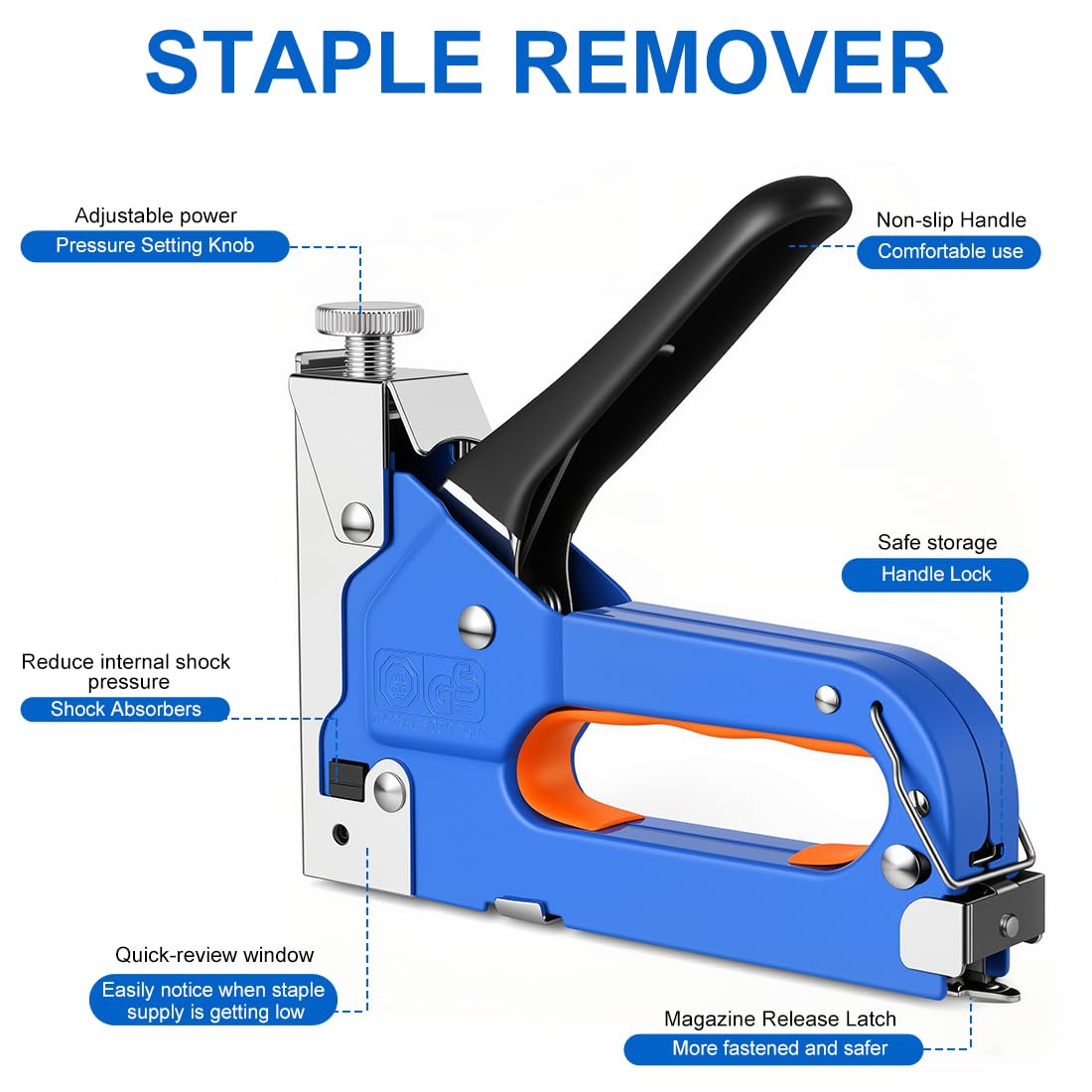 3 in 1 Staple Gun with 1200 Staples Heavy Duty Upholstery Stapler with Remover Adjustable for Wood Crafts Decoration DIY Carpentry Furniture - Image 2