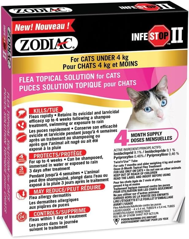 Zodiac® Infestop™ II Flea Topical Solution for Cats Under 4kg - 4 Tubes ...