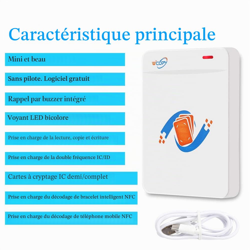 Lecteur de carte RFID, enregistreur, copieur, duplicateur, fonctionne sur Windows, support de décodage de carte IC, puce NFC, bracelet RFID, logiciel Plug and Play
