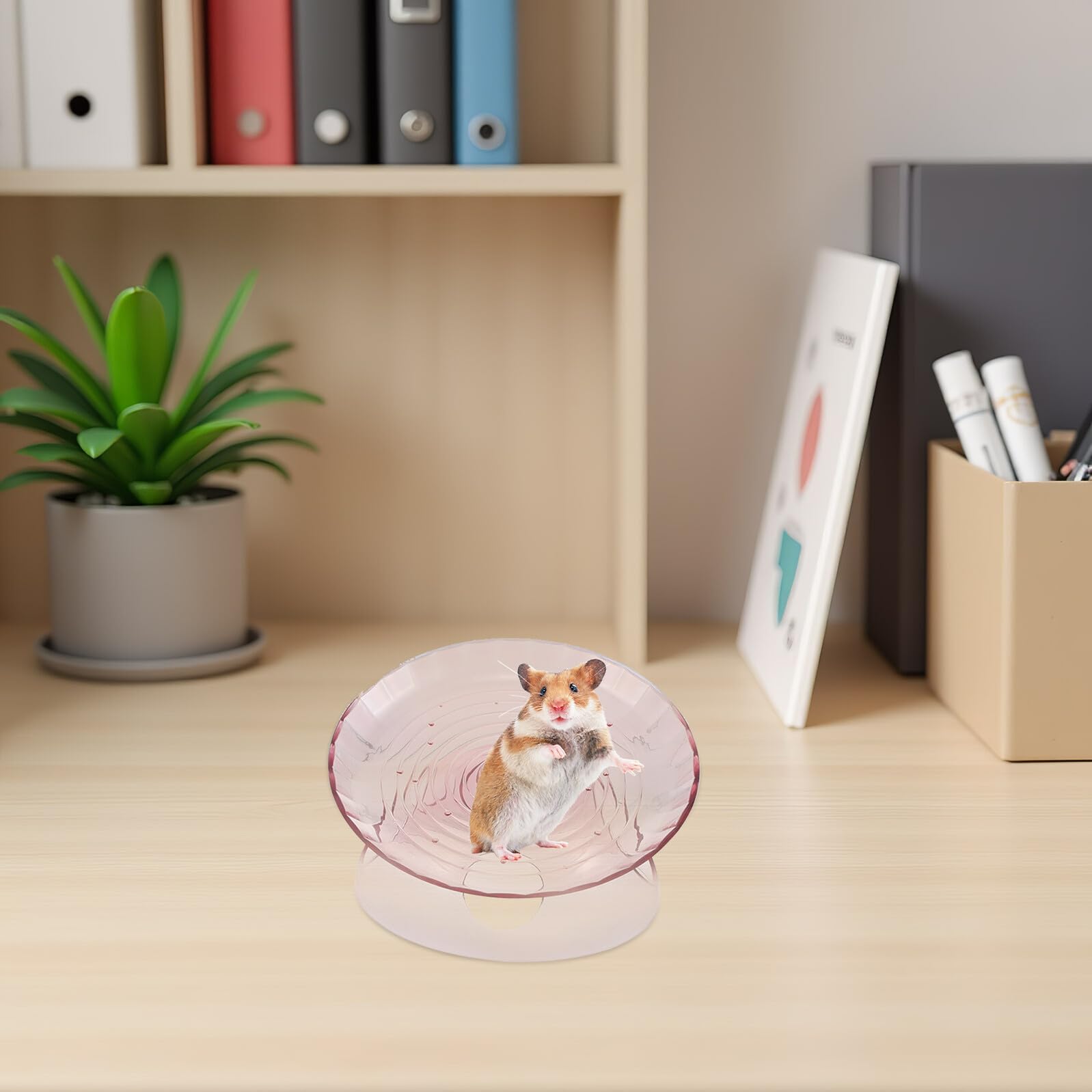 Roue D’Exercice Silencieuse pour Hamster avec Abri Intégré, Lot de 3 Pièces Transparent, Bleu et Rose – de Course pour Petits Animaux, Accessoire de Cage pour Souris et