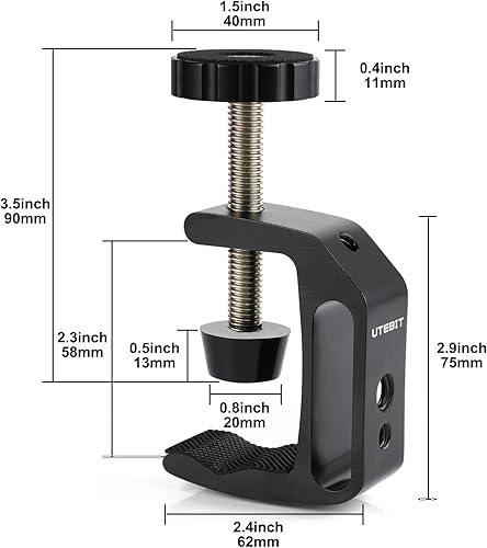 Miniatura 2 de UTEBIT Abrazaderas C pequeñas de 2 pulgadas con orificio de rosca de 1/4 y 3/8 pulgadas para mesas de montaje de escritorio, abrazaderas