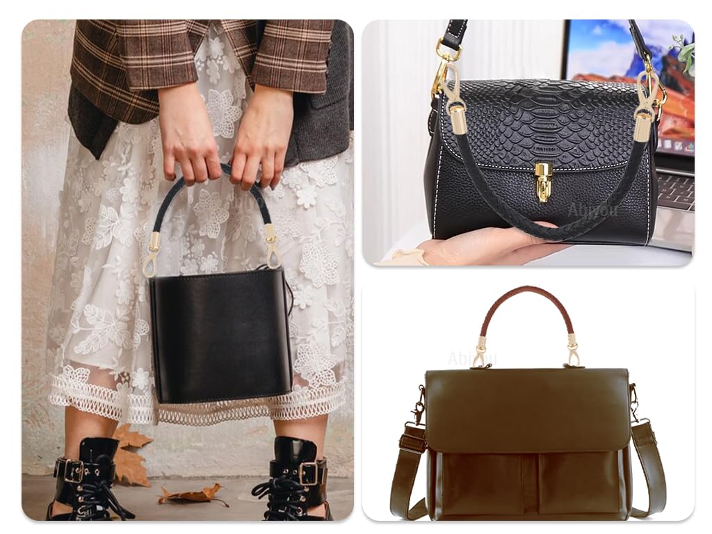 4 Piezas Correa Trenzada para Bolsos, 40CM Asas de Cuero Trenzado con Hebillas de Oro, Asas de Repuesto para Bolso, Asas para Bolsos, Mango de Cuero Trenzado, para Carteras, Cestas