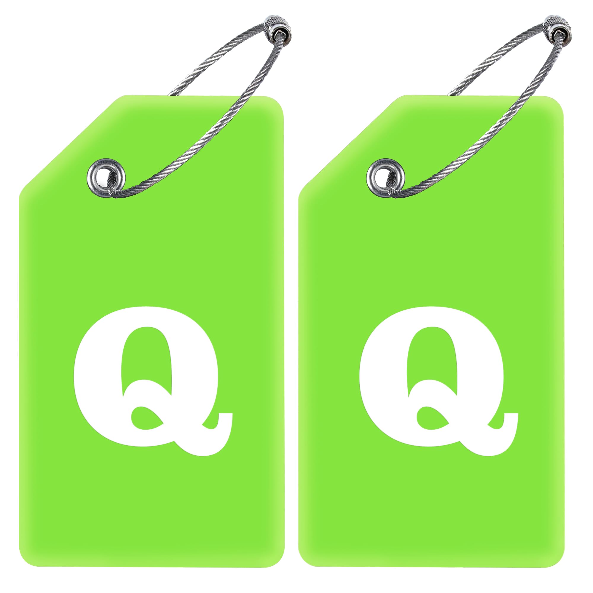 Gostwo 2 Pack Silicone Luggage Tags for Suitcases, 26 Initial Letter Baggage Labels Handbag School Bag Suitcase Instrument Tag with Stainless Steel Loop(Green)(Letter Q)