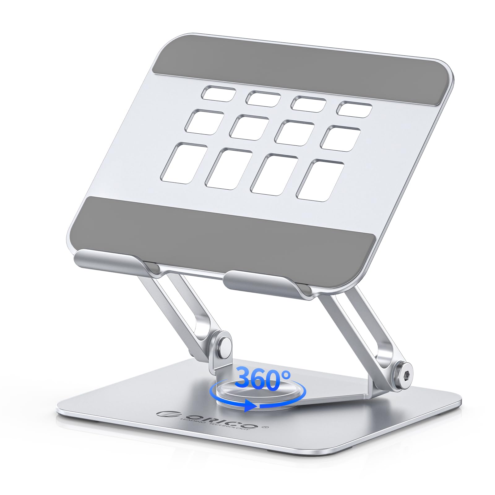 ORICO Tablet Ständer mit 360° Drehung, Höhenverstellbarer Tablet Halterung Tisch, Belüfteter Aluminium iPad Ständer für iPad Pro/Air/Mini, Kindle, Samsung & Tablets bis 13 Zoll – FB2, Silber