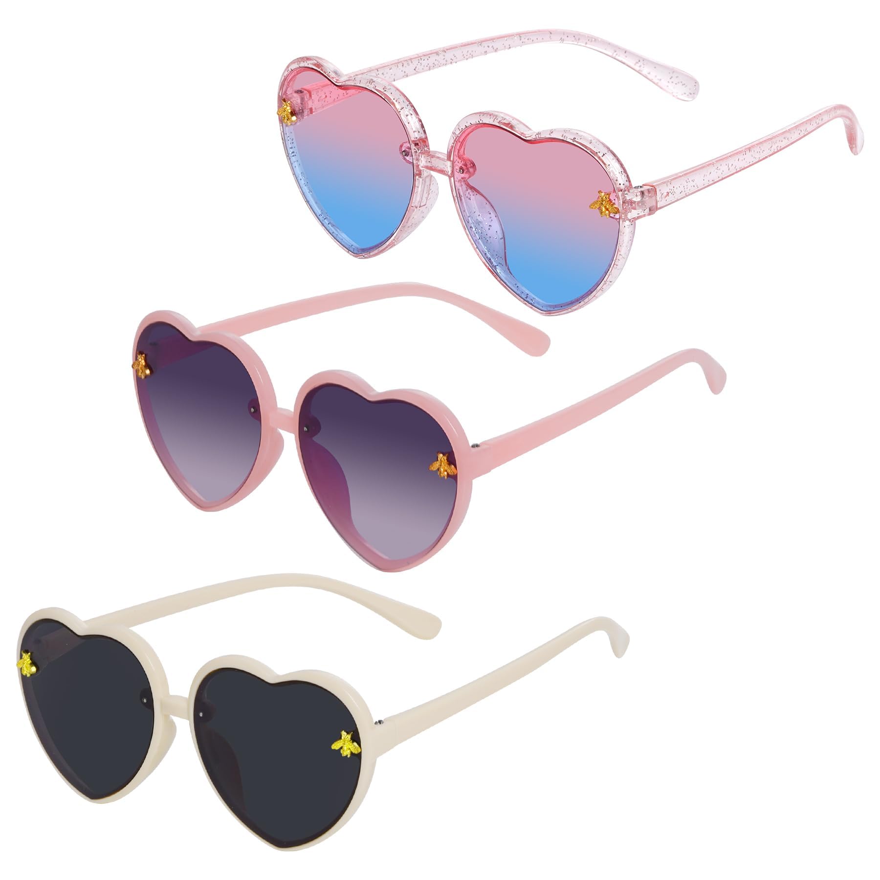 Occhiali da Sole a Cuore, 3 Pcs Occhiali Da Sole a Forma di Cuore per Bambini,per Ragazza Ragazzo Feste in Spiaggia Accessori per Feste