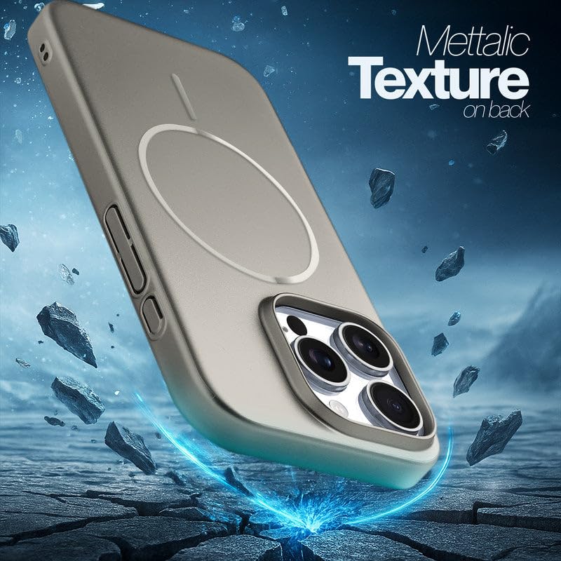 Image of AIBEX Ultra-Thin Mag-Saf Back Cover Case Compatible with iPhone 15 Pro| Slim Fit Scratch-Resistant Matte | Magnetic Wireless Charging | Microfibre Lining | Camera Protection (PC Material) - Titanium