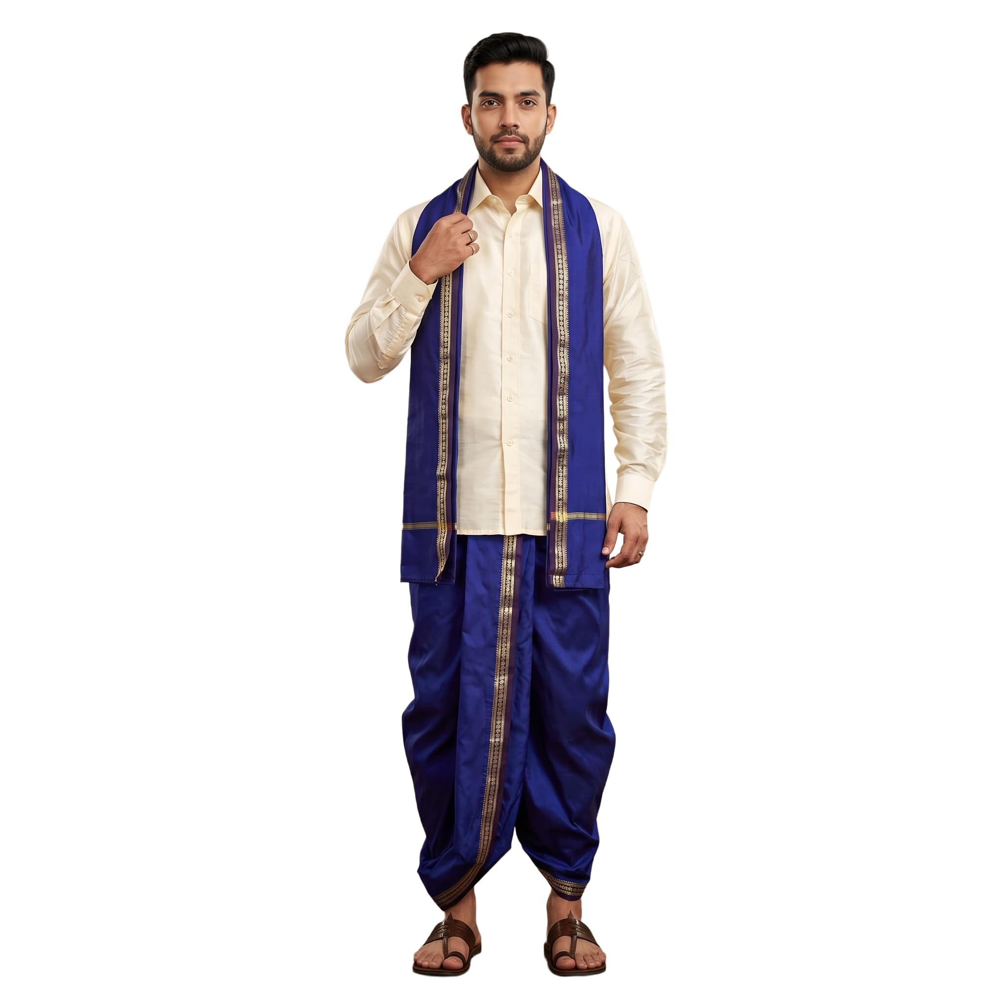 rameshwaram fabrics Dhoti Shirt Set for Men Combo | Veshti Shirt Set for Man | Mens Pattu Vesti and Shirt | South Indian Traditional Ethnic Wear | Ready to Wear Dhoti with Shirt-picture-29