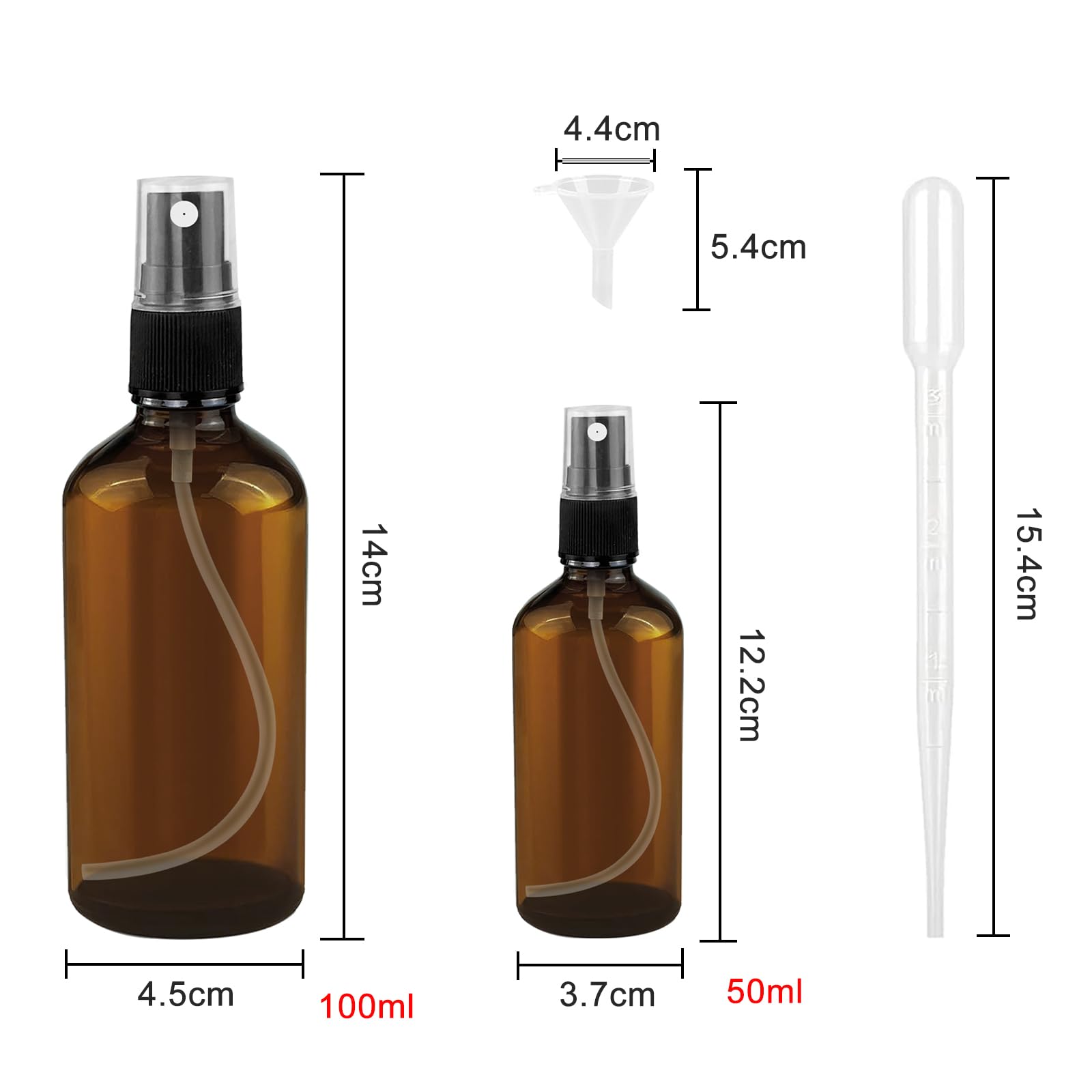 Nutabevr 4 sztuki brązowych rozpylaczy, butelki z rozpylaczem, 2 x 100 ml + 2 x 50 ml, małe szklane butelki z rozpylaczem, puste butelki z rozpylaczem do napełniania, przenośne, do kosmetyków, olejów