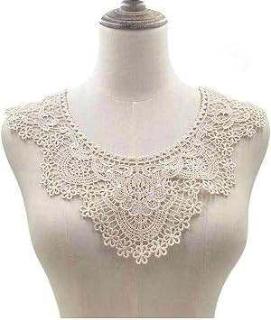 Embroidered Water-Soluble Lace Neckline Polyester Silk Embroidery Corsage Three-Dimensional Hollow Fake Collar Clothing Decorative Sticker Beige