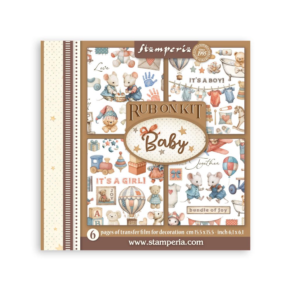 Stamperia - Rub-on Kit for Scrapbooks, Albums, Cards, Bullet Journals and More, Easily Transfer Images onto Paper and Other Surfaces, Perfect for Crafts and Gifting (6 Pages) (Baby)