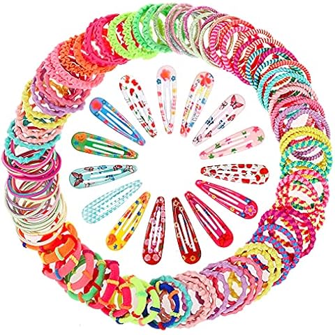 130 Stück Haarschmuck Set mit Elastische Haargummis Haarspangen Haarklammern Haarclips für Mädchen Kinder Baby Cover