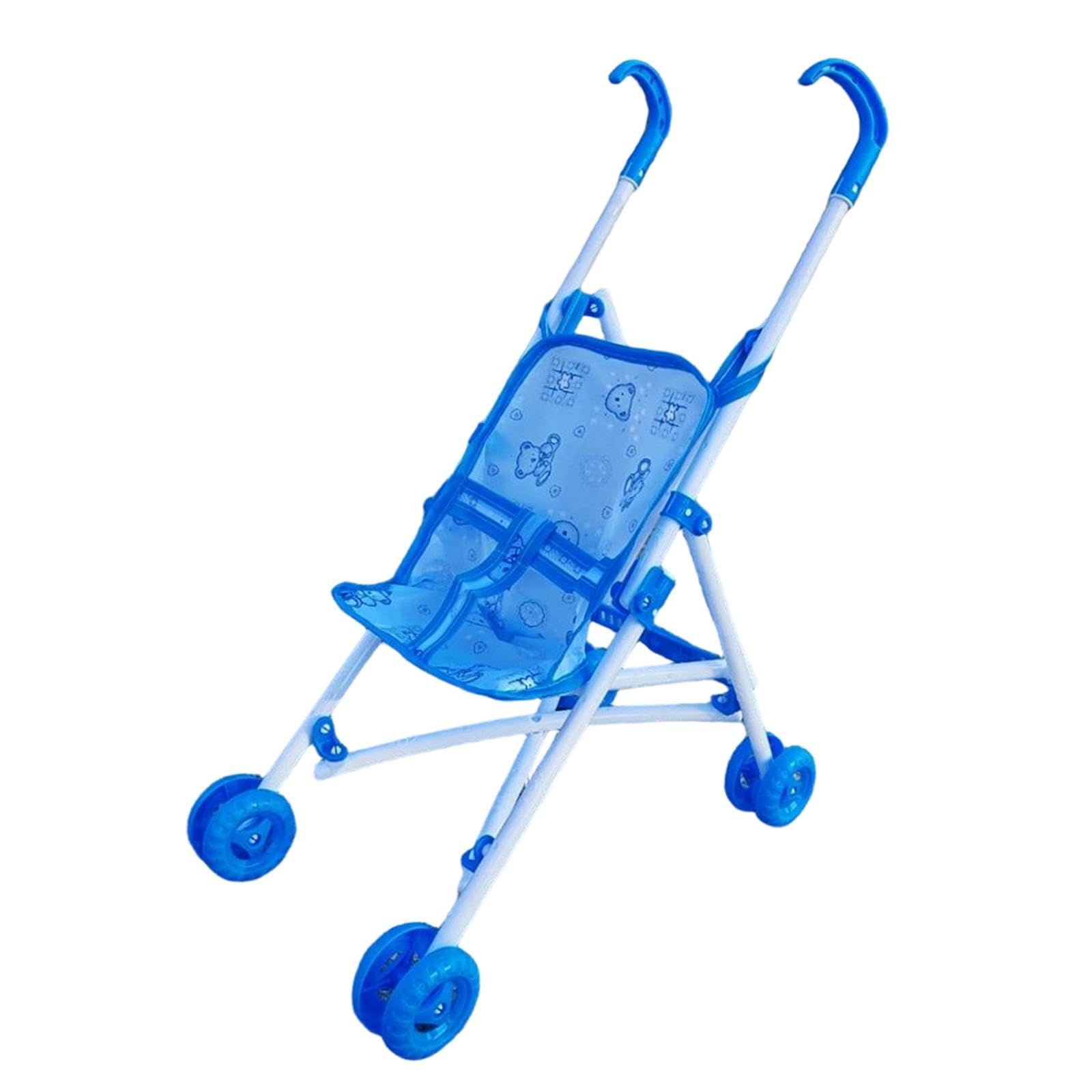 Colcolo Poussette Pliable pour Poupées et Peluches, Jouet d'Imitation avec Design Attrayant, Poussette Bleue avec Double Roues Pivotantes, Accessoire de Jeu de Rôle Polyvalent, pour Poupée 20*32*40cm