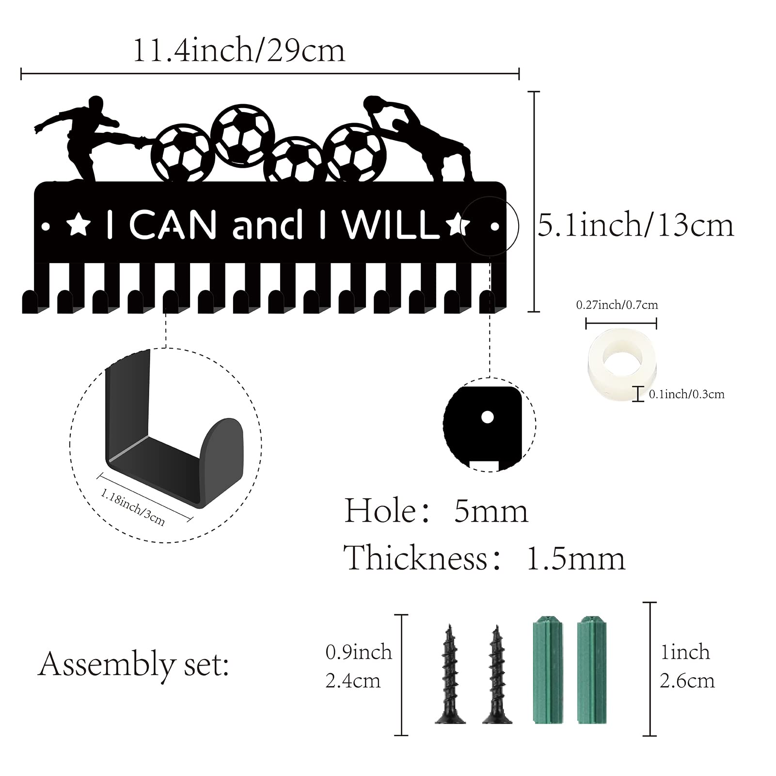 Porta Medaglie Da Calcio In Acrilico - Display Da Parete 29x13cm Con Scritta 'SOCCER'