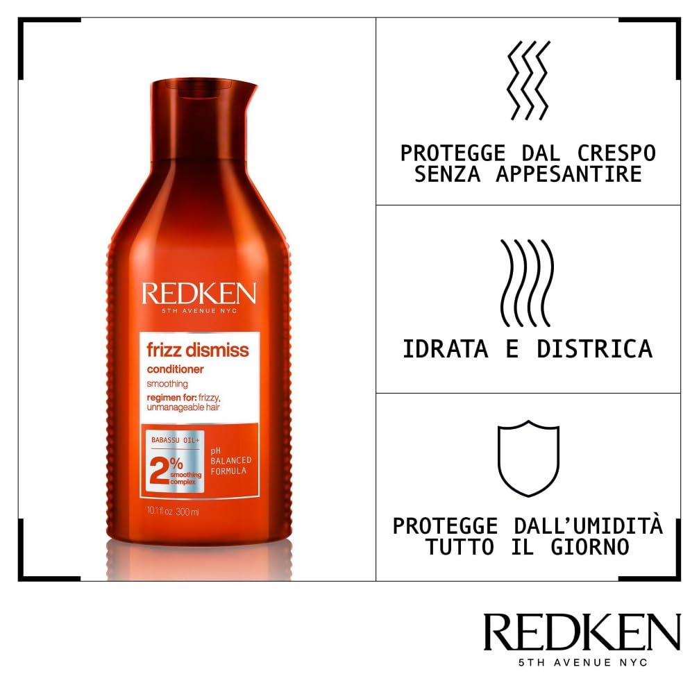 Redken | Balsamo professionale Frizz Dismiss, Azione disciplinante per capelli crespi e ribelli, 300 ml