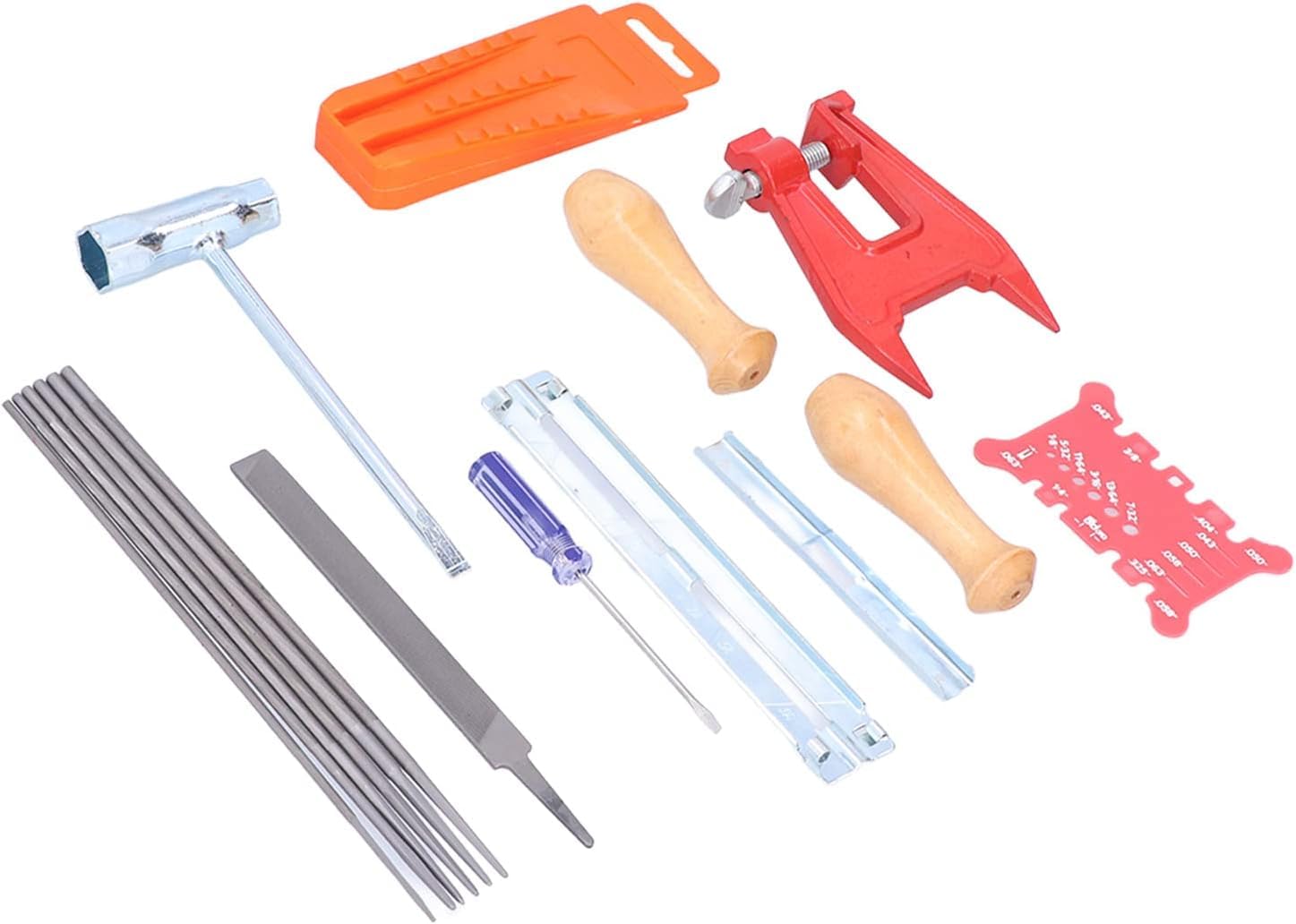 Kit de afilado de cadena de motosierra de 16 piezas, juego de herramientas de afilador inalámbrico con limas planas redondas, soportes de archivos y cuñas de tala para mantenimiento de barra guía en