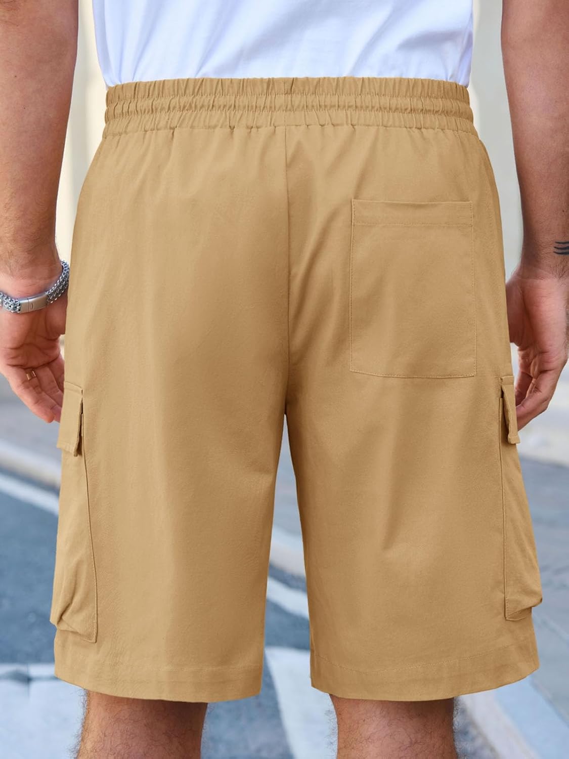 Runcati Mens Cargo Shorts Chino Cotton Drawstring Casual Shorts Summer Twill Outdoor Short Pants - Image 3