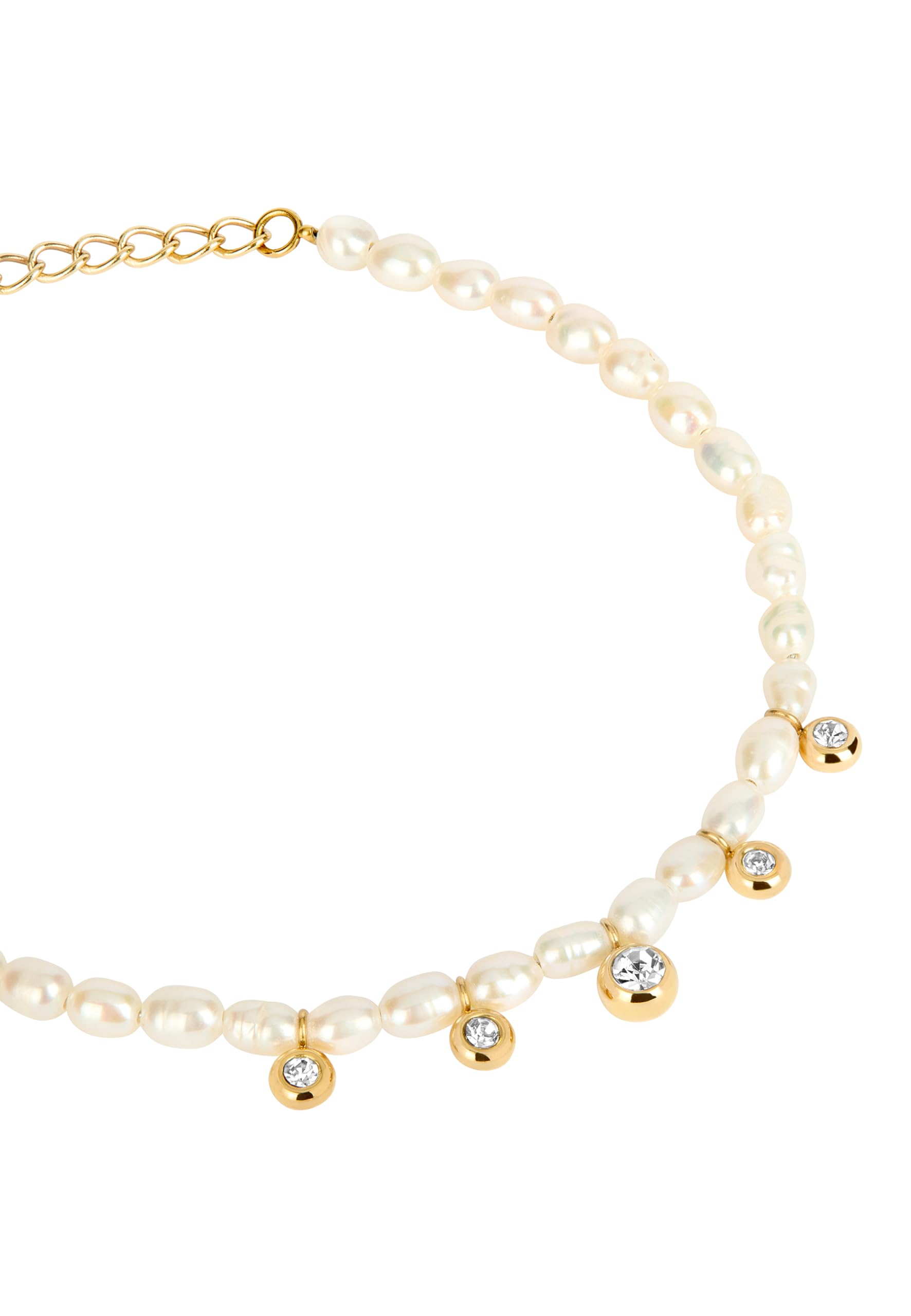 Breil, Collezione Moonlight, Bracciale Donna in Acciaio IP Gold, con Perle Naturali e 5 Cristalli Pendenti, Chiusura Regolabile, Lunghezza fino a 21 cm, Idea Regalo Donna
