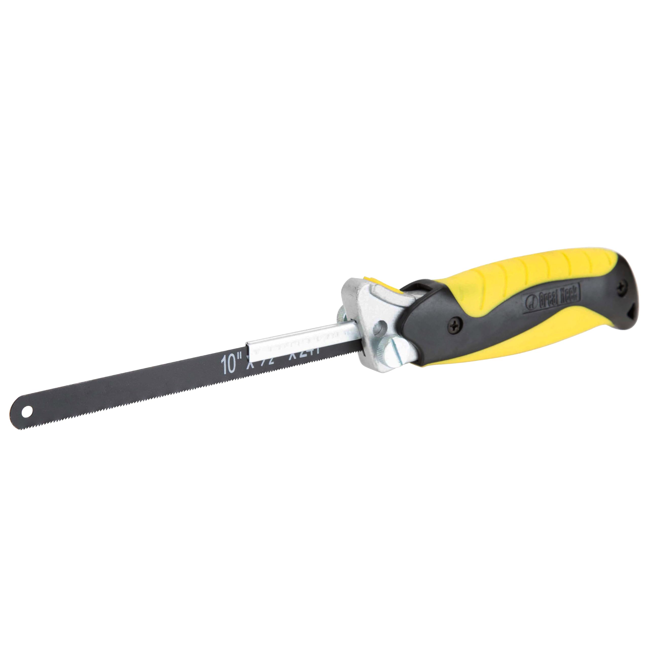 GreatNeck 80070 True Close Quarter Hacksaw, Cut Through Wood, PVC, Foam, Brass, and More, 10 inch Carbon Steel Blade and Strong Aluminum Hacksaw Frame Included, Designed for Power and Comfort