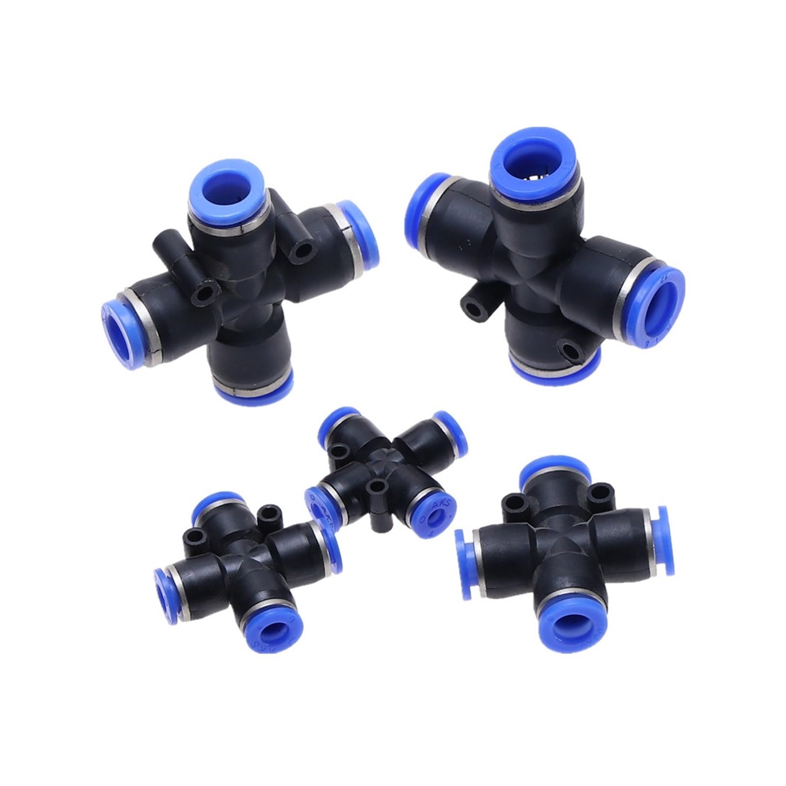 Racores neumáticos de plástico, Conector de aire, divisor en forma de cruz de 4 vías, conector de tubo neumático a presión, accesorios rápidos, 5 uds.(12mm)