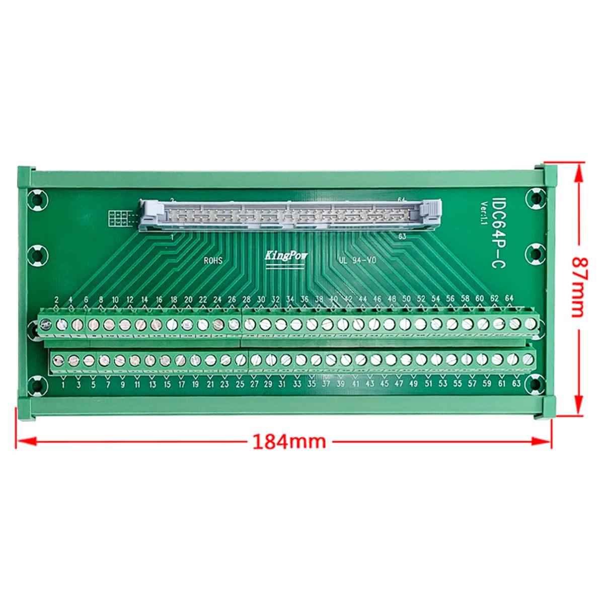 IDC64 2x32 64Pins 0.1" FRC Connector Male Header DIN Rail Mounting Terminal Block Breakout Board for PLC MCU Flat Ribbon Cable