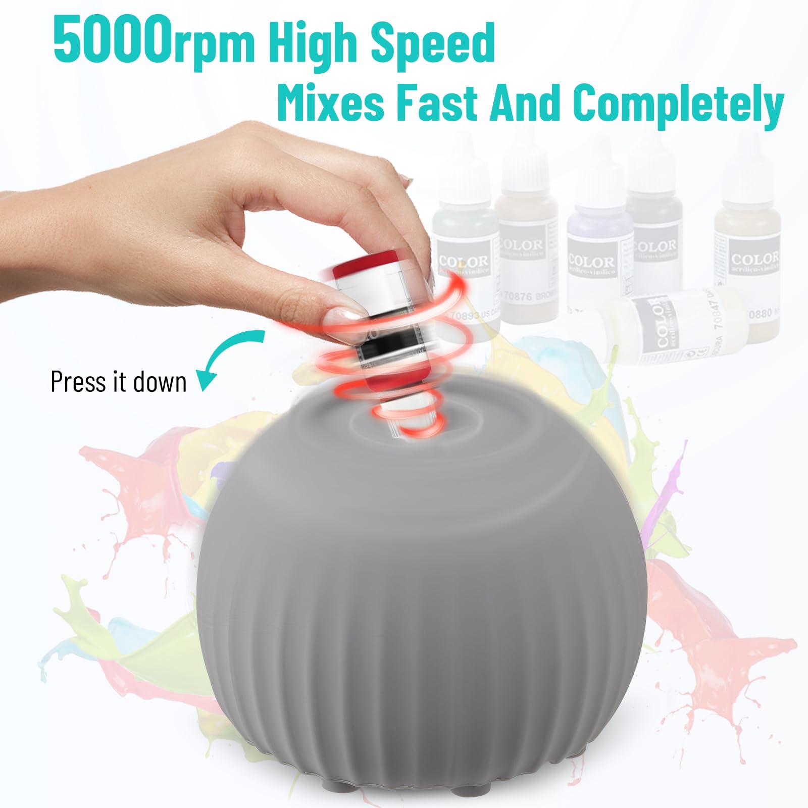 Mini Vortex mikser 5000 obr./min, Paint Shaker z trybem dotykowym, szary | Zawiera 100 kulek mieszanych, odpowiednie do pigmentów akrylowych, tuszu do rzęs, farby do tatuażu, lakieru do paznokci