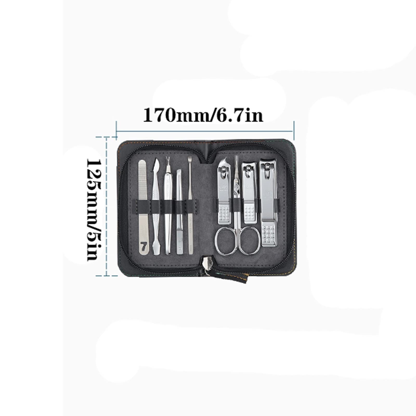 Kit de pedicura con cortauñas de 10 Piezas de Acero Inoxidable, Herramienta de manicura con Estuche portátil de Viaje.