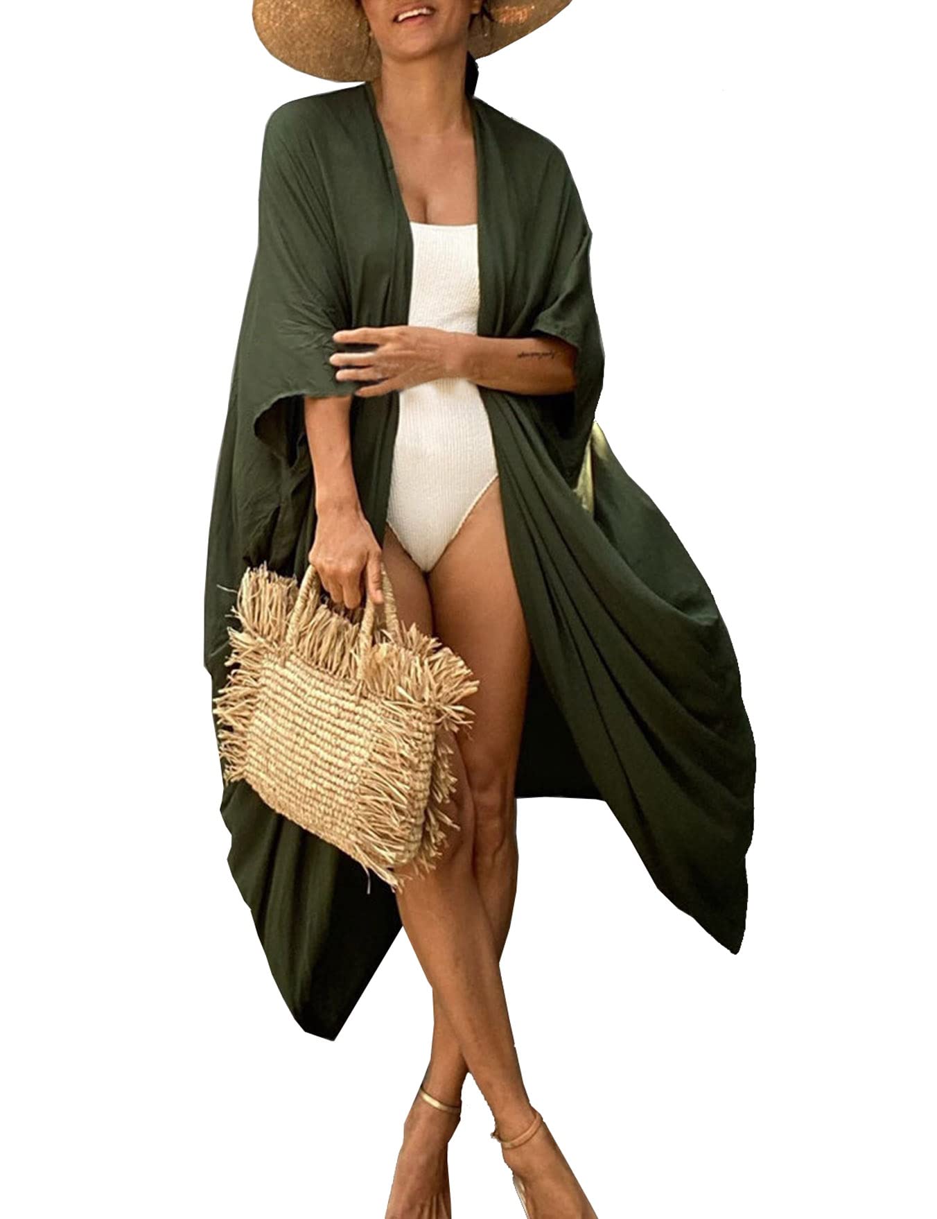 HYUET Mujer Kaftan Vestido de Playa Tie Dye Algodón Cárdigan Maxi Kimono Pareos y Camisola Camisas Playa Bohemia Boho Suelto Verano Traje de Baño Bikini Cover Up Talla Grande Elegante