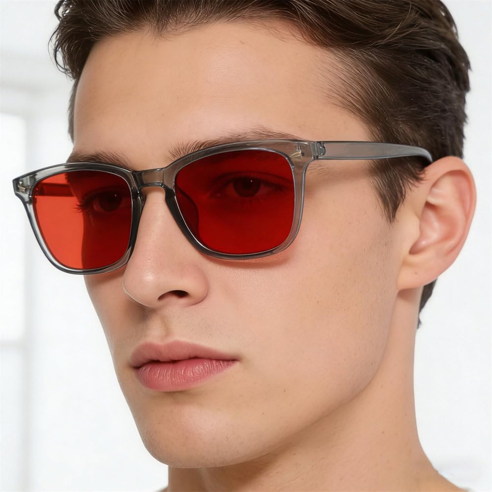 Modne okulary przeciwsłoneczne z kwadratową oprawką dla mężczyzn i kobiet z 2026 roku, fotochromowe czerwone soczewki, okulary przeciwsłoneczne do użytku na zewnątrz