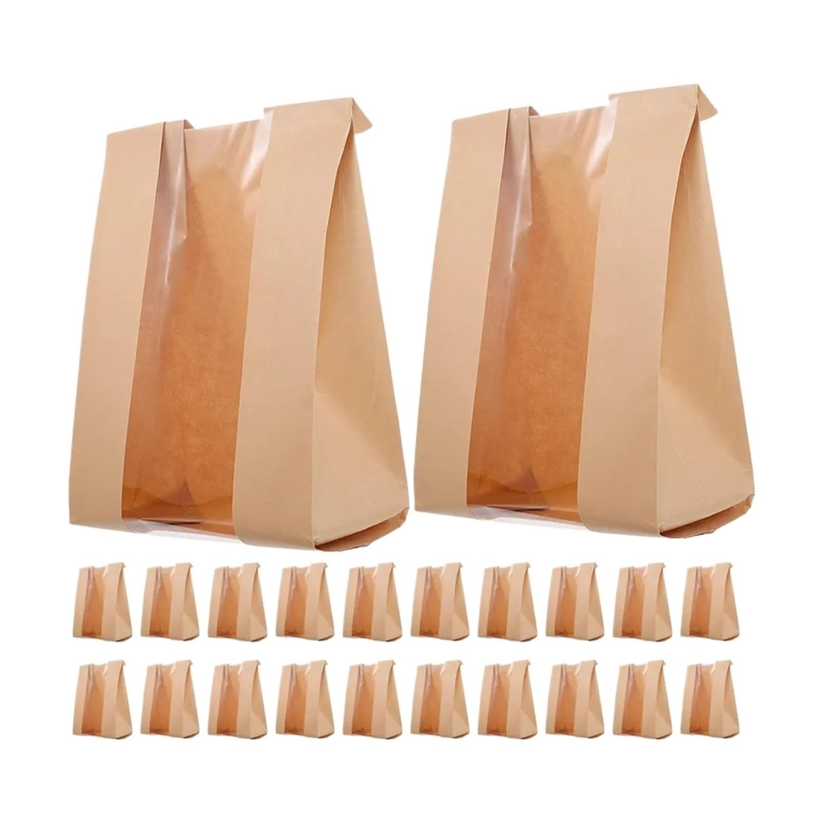 100Pcs Food Paper Bags Bread With Window Bottom Design For Cookies Bakery Packaging Toast Pouches for Bread