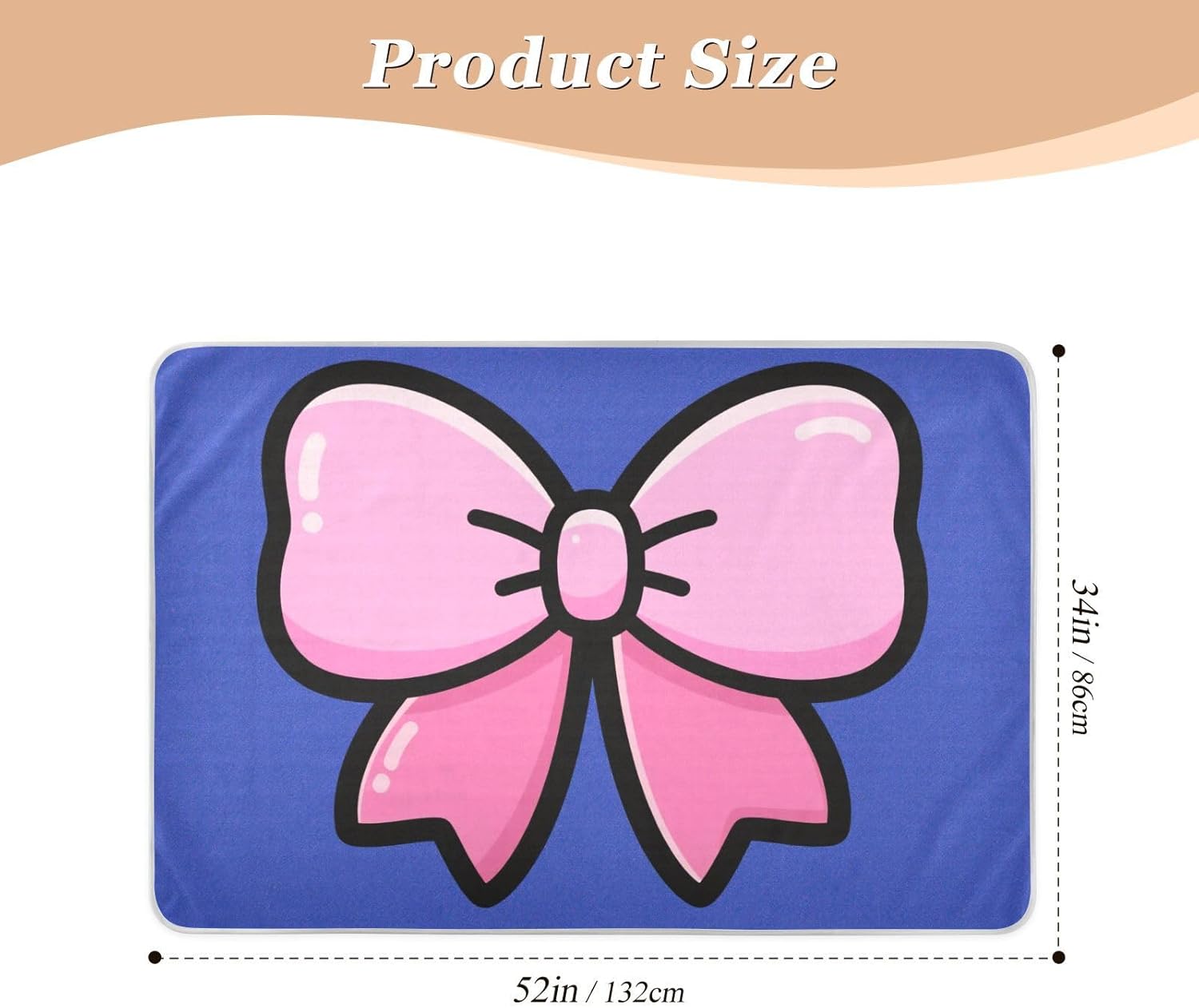 Cartoon Bow Tie Blue Extra Large Resuable Bed Underpads Water Resistant Pee Pads for Bed Non-Slip Travel Mattress for Infant Baby , 52" L x 34" W