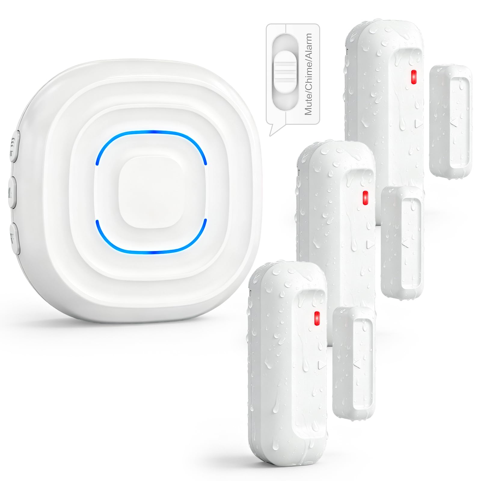 SANJIE Sensor de alarma inalámbrico para puerta, modo MuteChimeAlarm de 3 en 1,500 pies, rango de funcionamiento de 32 tonos de llamada, 5 niveles de volumen con indicadores LED, alarmas de puerta