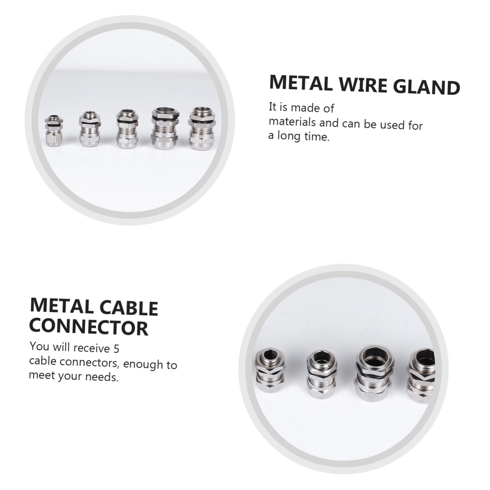 KICHOUSE 5pcs Lock Nut Cable Gland Gland Joint Connector Silver Metal Glands for Wire Cable Adapter Fittings Nickel-Plated Copper